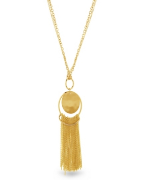 image of Catherine Malandrino Women-s Round Hammered Disc Tassel Yellow Gold-Tone Chain Necklace