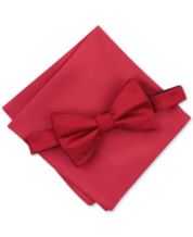 Bar III Men's Logan Solid Bow Tie & Floral Pocket Square Set, Created for Macy's - Burgundy - Size Os