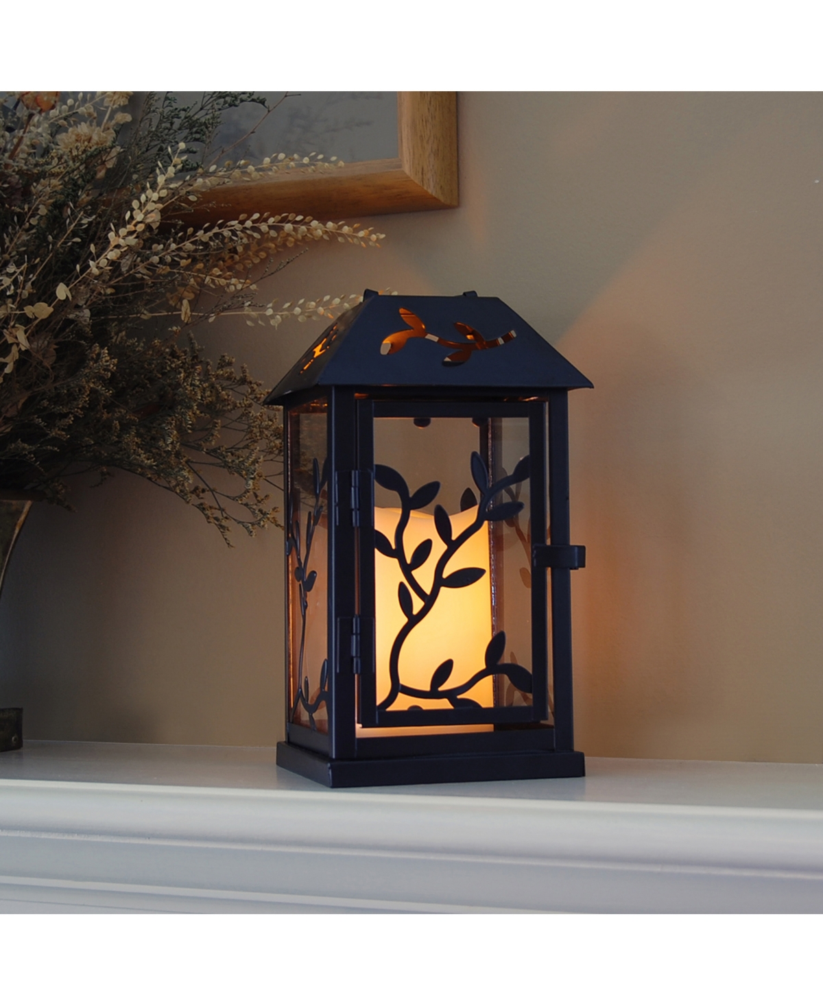 Lumabase WarmVine Metal Lantern with Led Candle - Black
