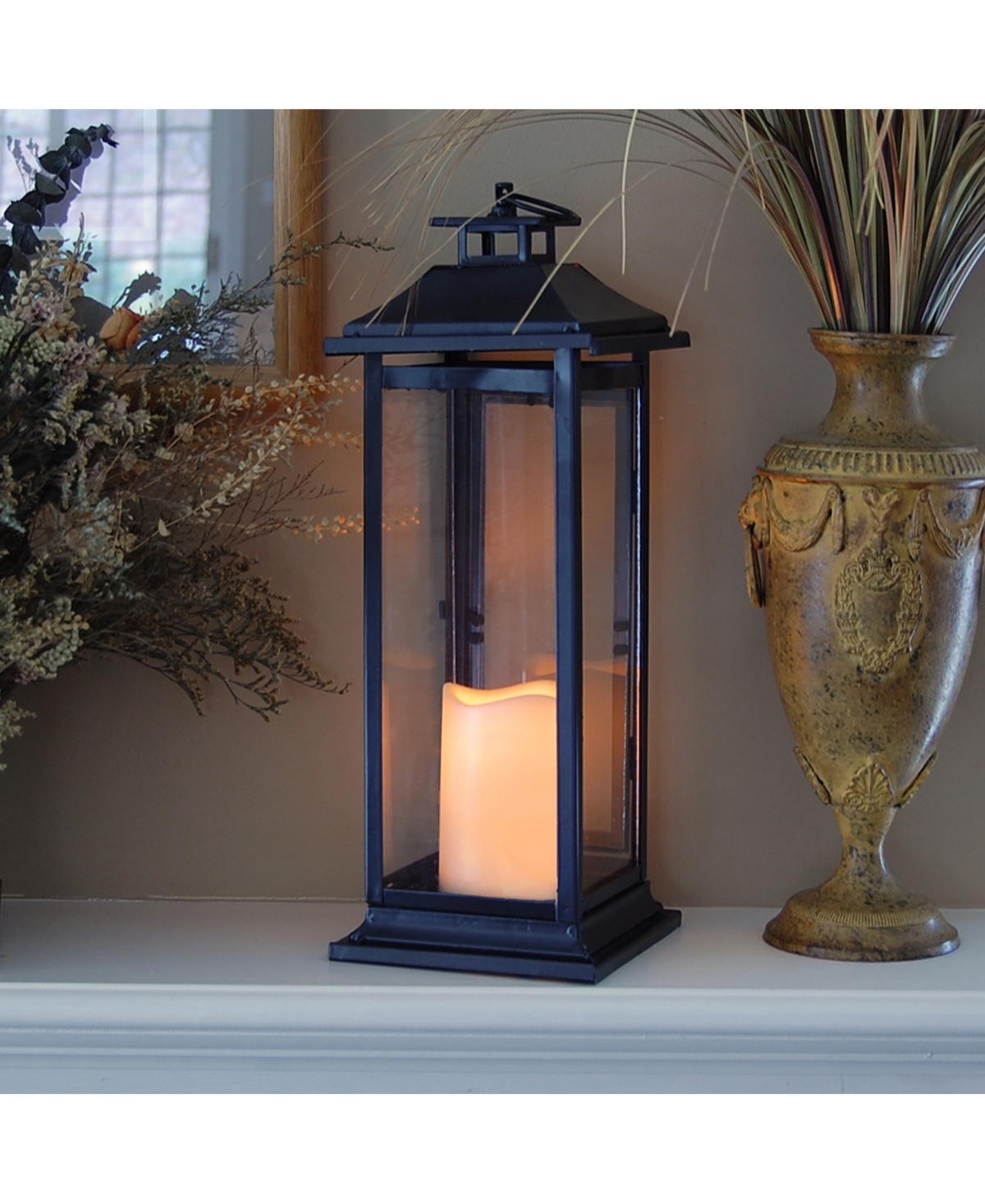 LumabaseTraditional Metal Lantern with Led Candle - Black