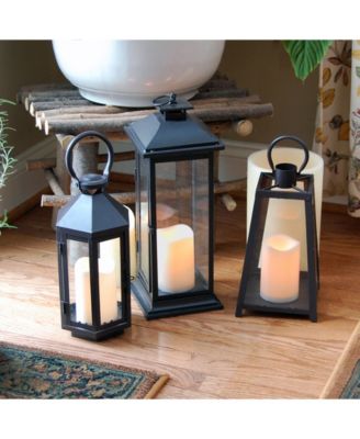 Lumabase Warm Black Tapered Metal Lantern with LED Candle