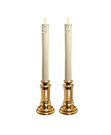 Lumabase Set of 2 Battery Operated LED Taper Candles with Moving Flame and Holders