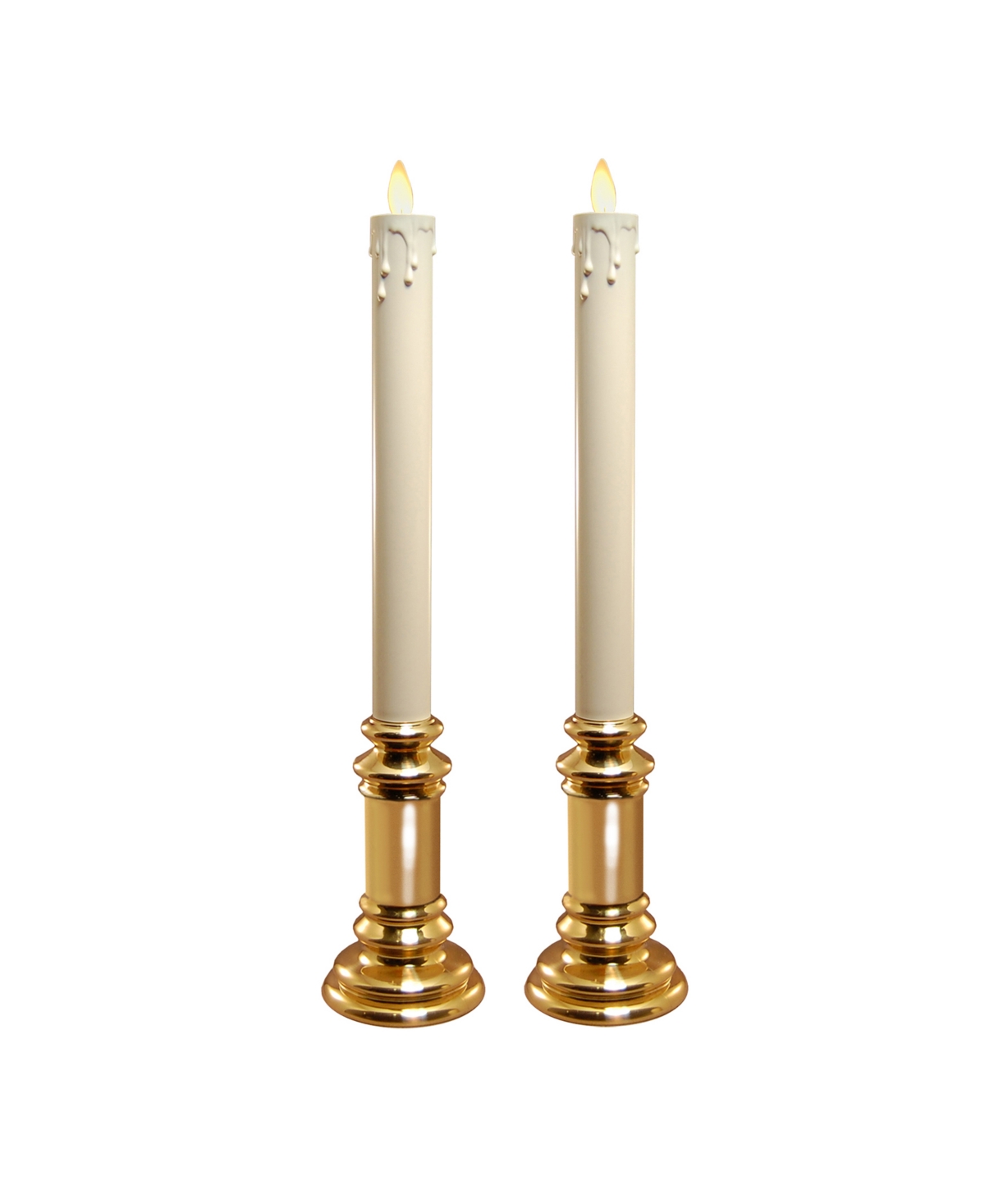 Lumabase Set of 2 Battery Operated Led Taper Candles with Moving Flame and Holders - Natural
