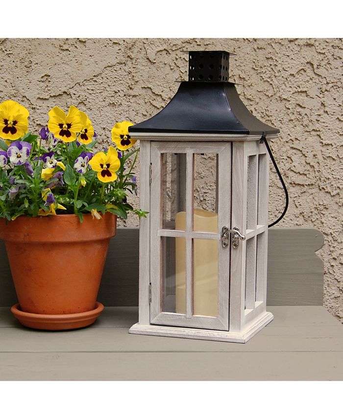 JH Specialties Inc/Lumabase Lumabase White Washed Wooden Lantern with