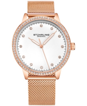 Stuhrling Women's Rose Gold-tone Mesh Bracelet Watch 38mm In White