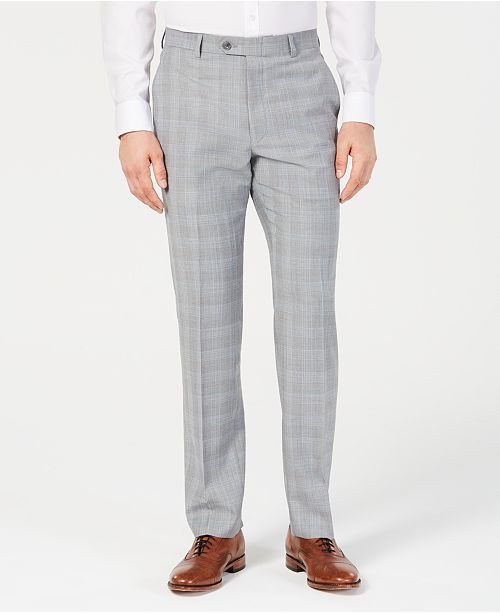 Michael Kors Men S Classic Fit Light Gray Light Blue Plaid Suit Pants