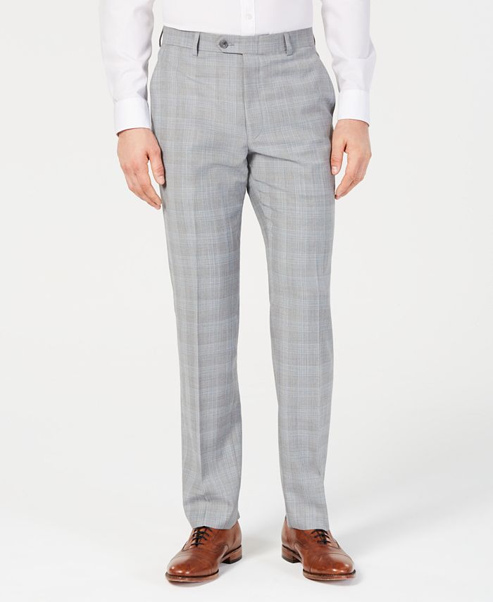 Michael Kors Men's Classic-Fit Light Gray/Light Blue Plaid Suit Pants ...