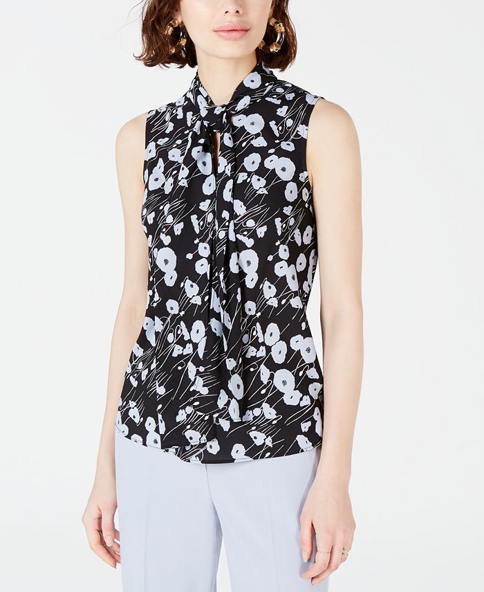 Bar III Printed Bow-Neck Blouse, Created for Macy's - Macy's