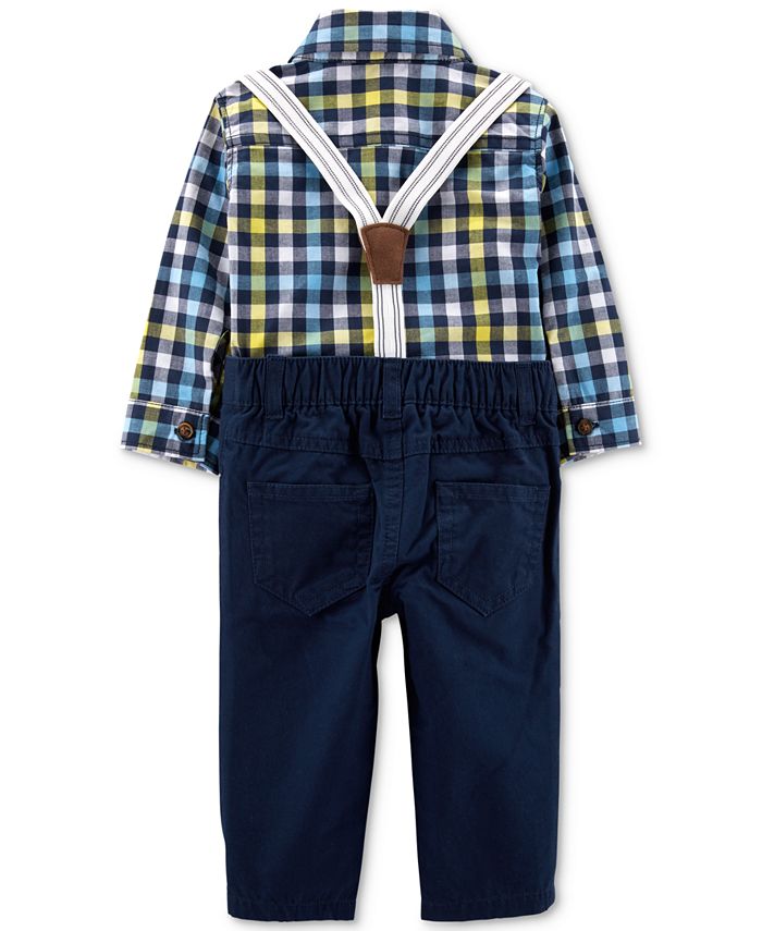 Carter's Baby Boys 3Pc. Plaid Cotton Shirt, Pants & Suspenders Set