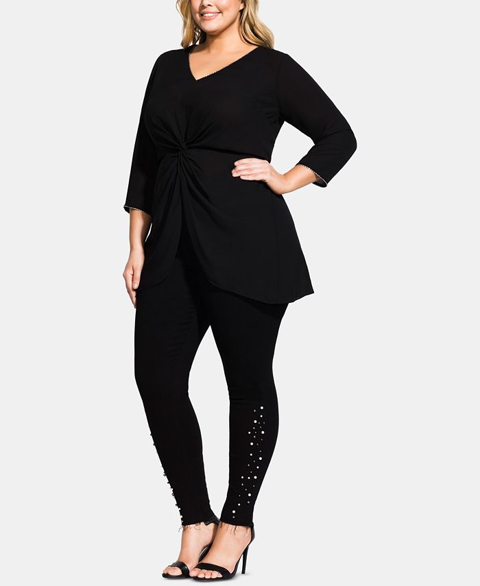 City Chic Trendy Plus Size Embellished Twist-Front Top - Macy's