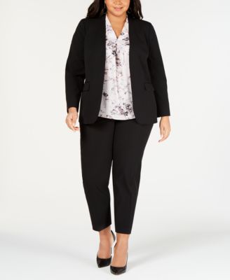 Bar III Trendy Plus Size Open-Front Jacket, Printed Blouse & Straight ...