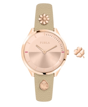 image of Furla Women-s Pin Rose Gold Dial Calfskin Leather Watch
