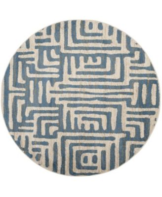 Amsterdam AMS106 Ivory and Light Blue 6'7" x 6'7" Round Outdoor Area Rug