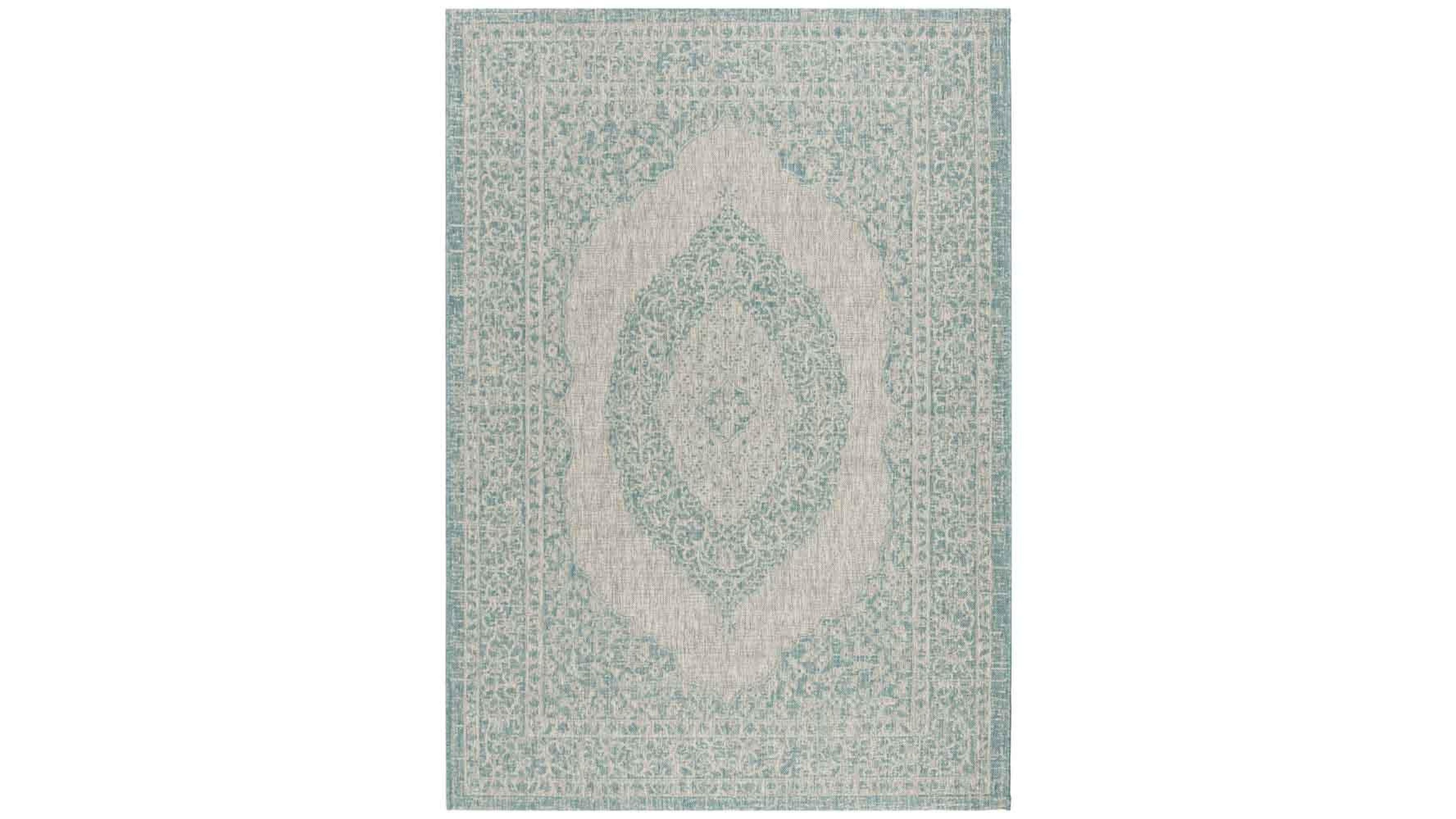 Safavieh Courtyard CY8751 Light Gray and Aqua 5'3" x 7'7" Sisal Weave Outdoor Area Rug