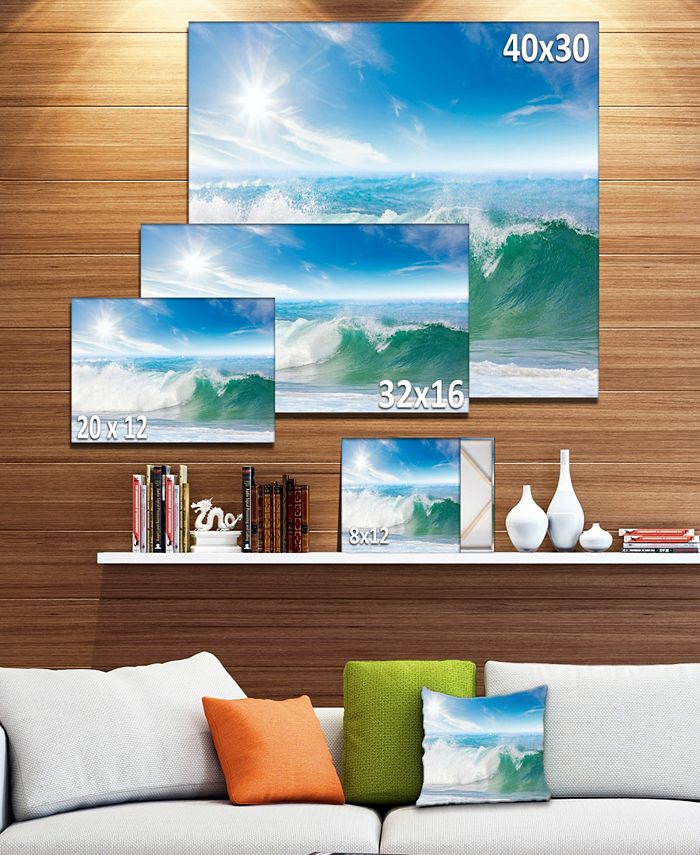 Design Art Designart White And Blue Waves Under Sun Seascape Canvas Art ...