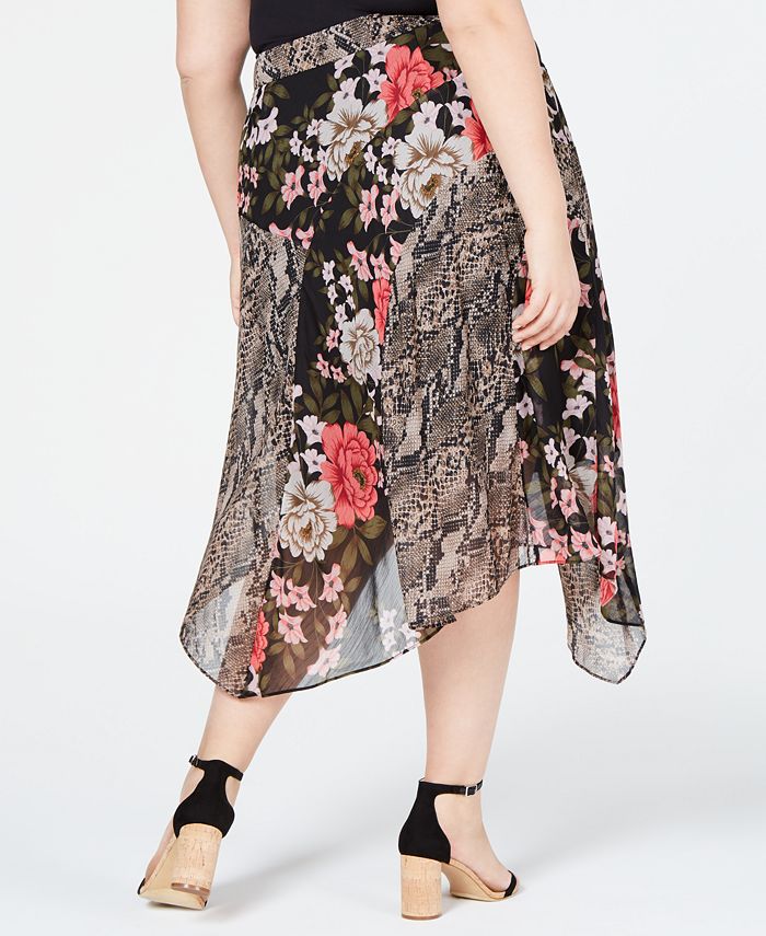 INC International Concepts I.N.C. Plus Size Mix-Print Floral Midi Skirt ...