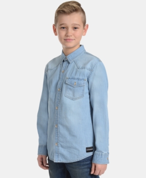 image of Calvin Klein Big Boys Iconic Denim Cotton Shirt