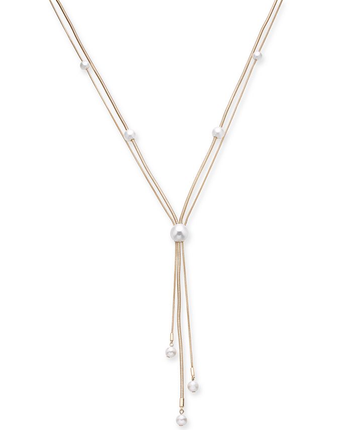 Macy's - Gold-Tone Imitation Pearl Lariat Necklace