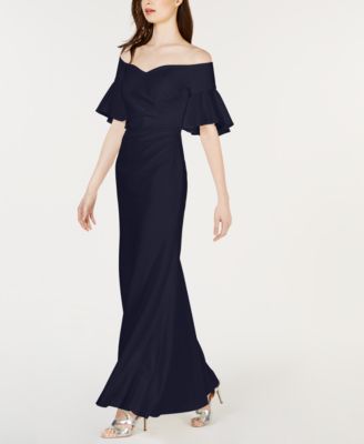 calvin klein off the shoulder sateen dress