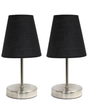 Simple Designs Sand Nickel Mini Basic Table Lamp with Fabric Shade 2 Pack Set