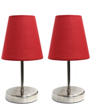 Simple Designs Sand Nickel Mini Basic Table Lamp with Fabric Shade 2 Pack Set