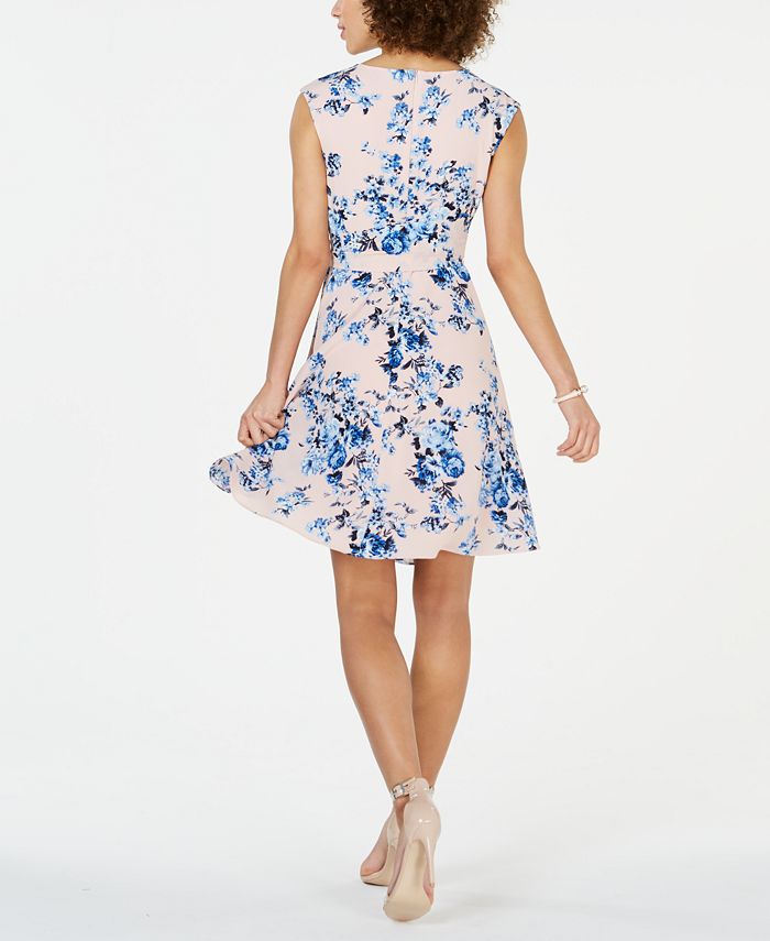 Connected Petite Floral-Print Tie-Waist Dress - Macy's