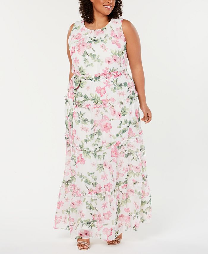 Jessica Howard Plus Size Ruffled Floral Maxi Dress & Reviews - Dresses ...
