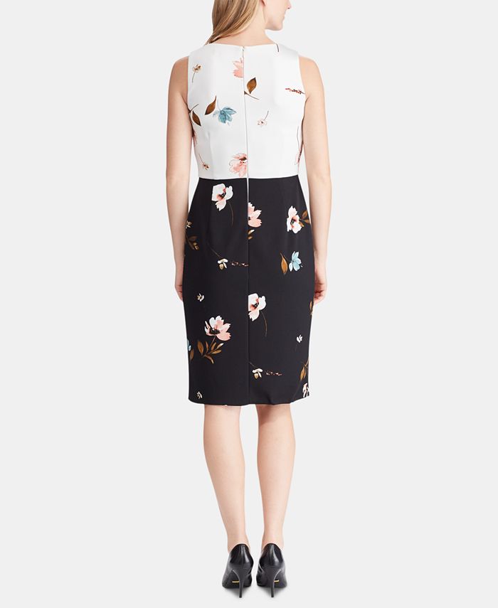 Lauren Ralph Lauren Petite Two-Tone Floral-Print Crepe Dress - Macy's