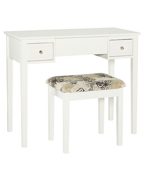 Linon Home Decor Butterfly Vanity Set With Bench And Mirror White