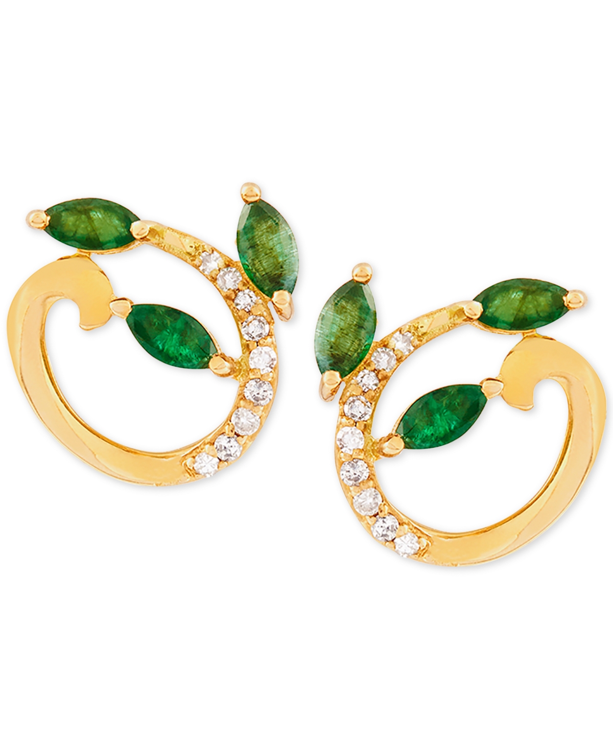 (1/2 ct. t.w.) & Diamond Accent Stud Earrings in 14k Gold - Emerald