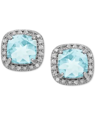 Macy's Aquamarine (1-3/4 Ct. T.w.) & Diamond (1/8 Ct. T.w.) Earrings In ...