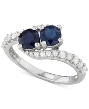 image of Sapphire (1 ct. t.w.) & Diamond (3/8 ct. t.w.) Two Stone Ring in 14k White Gold