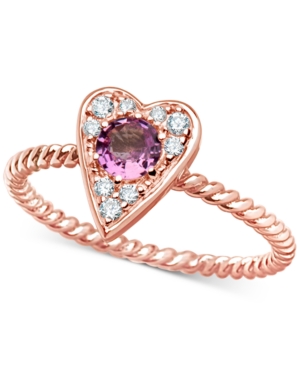 image of Pink Sapphire (3/8 ct. t.w.) & Certified Diamond (1/10 ct. t.w.) Heart Ring in 14k Rose Gold