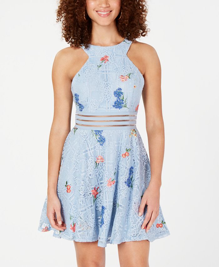 GUESS Lace Illusion Halter Dress - Macy's