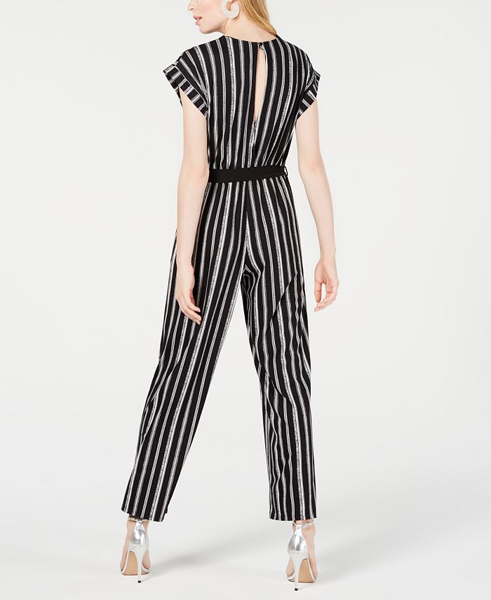 Monteau Petite Faux-Wrap Striped Jumpsuit - Macy's