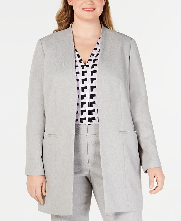 Calvin Klein Women's Parker Open Front Blazer Gray Size 4 Petite
