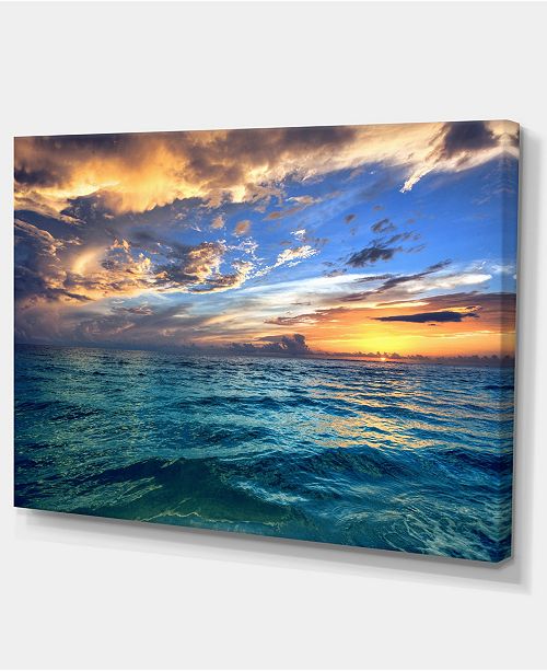 Designart Exotic Tropical Beach At Sunset Modern Seashore Canvas Art 32 X 16