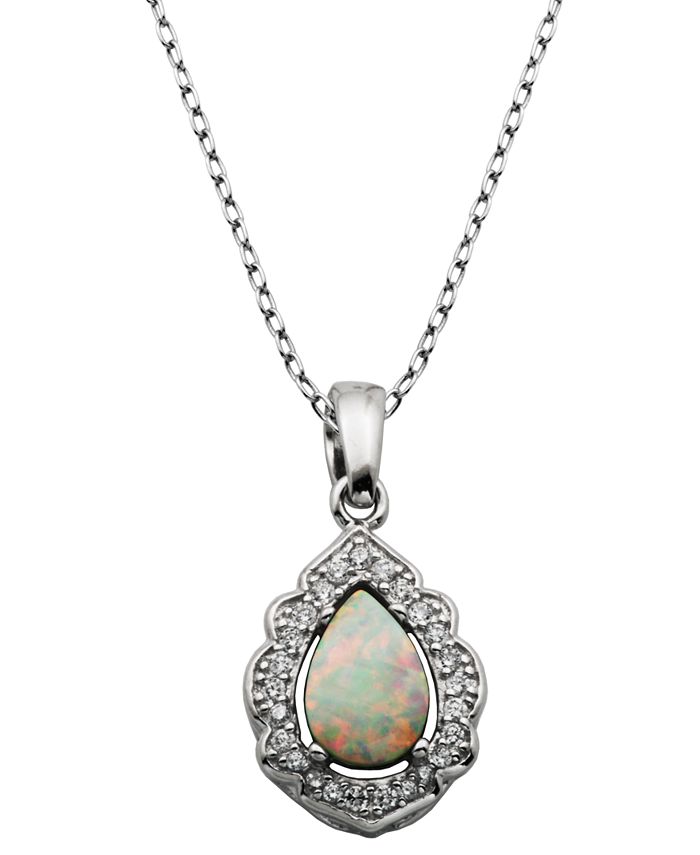 Macy's 925 Sterling Silver with Lab Created Opal and Cubic Zirconia ...