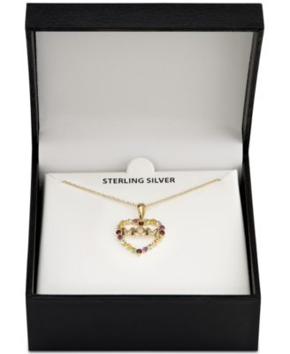 Multi-Gemstone Mom Heart 18 Pendant Necklace (7/8 ct. t.w.) in 18k Gold-Plated Sterling Silver