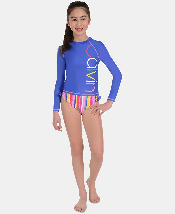 Calvin Klein Big Girls 2-Pc. Logo Rash Guard Swimsuit & Reviews - Swimwear  - Kids - Macy's