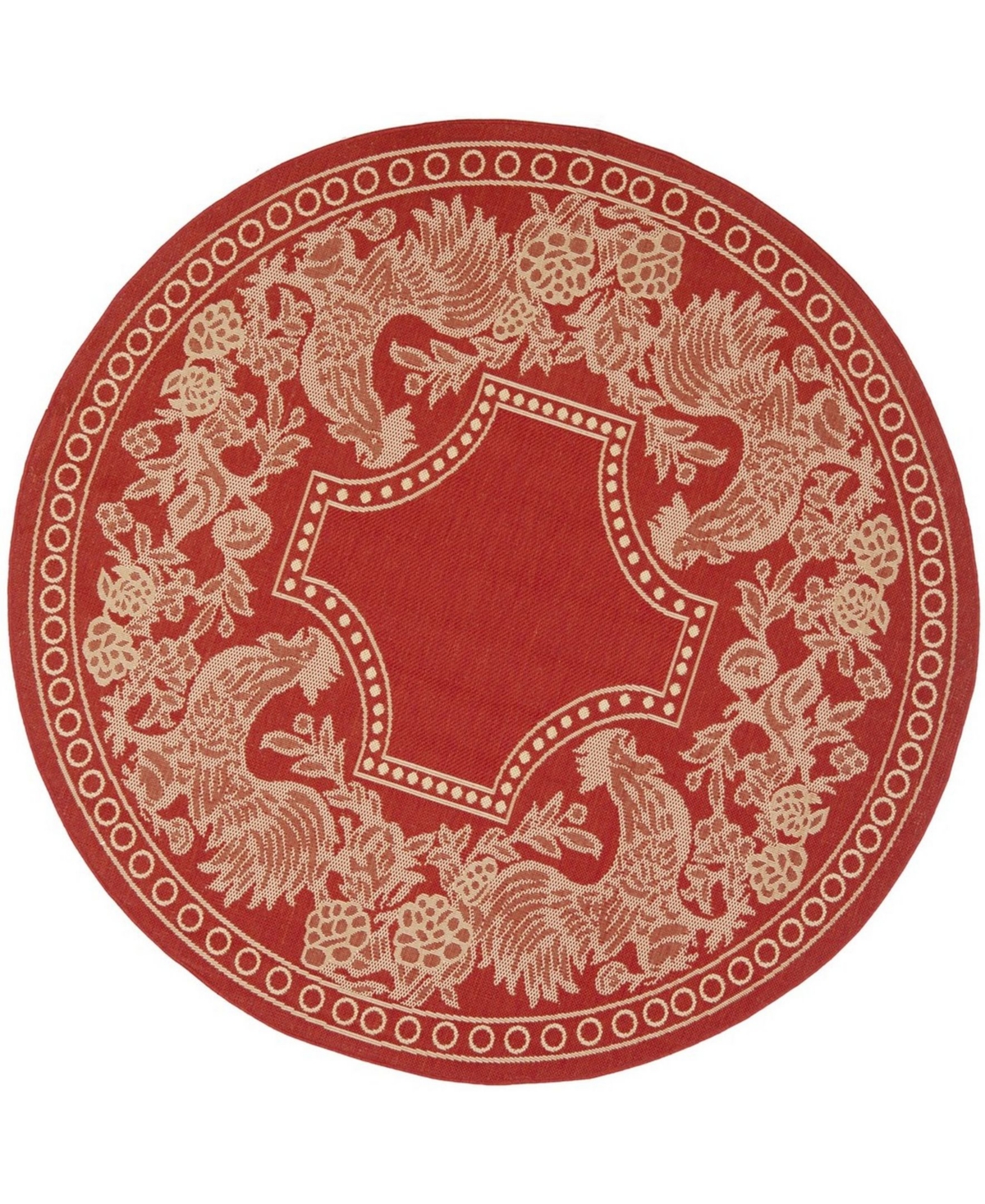 Safavieh Courtyard Cy3305 Red And Natural 5'3" X 5'3" Sisal Weave Round Outdoor Area Rug