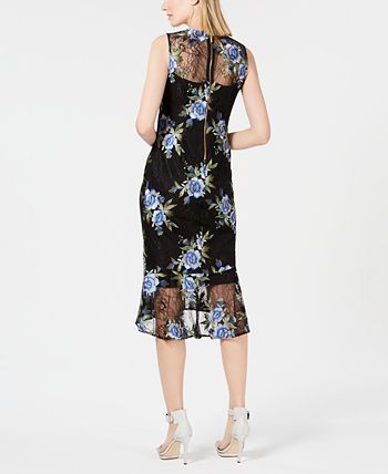 Calvin Klein Floral-Embroidered Flounce Dress - Macy's