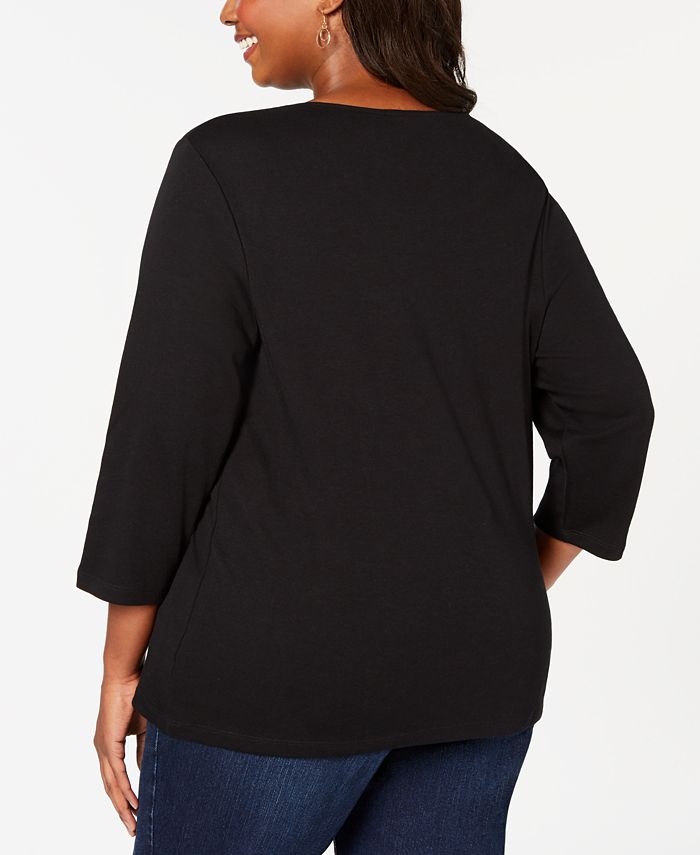 Karen Scott Plus Size Embroidered Top, Created for Macy's - Macy's