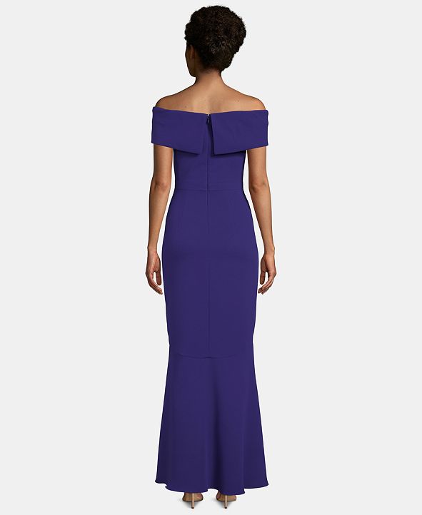 off the shoulder ruffle gown