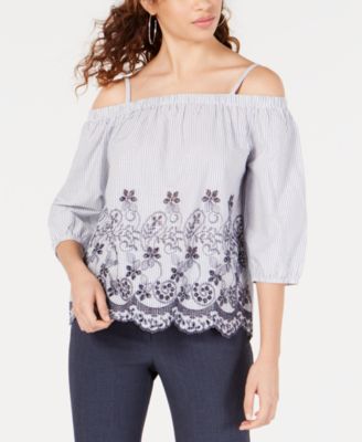 BCX - Juniors' Striped Eyelet Off-The-Shoulder Top