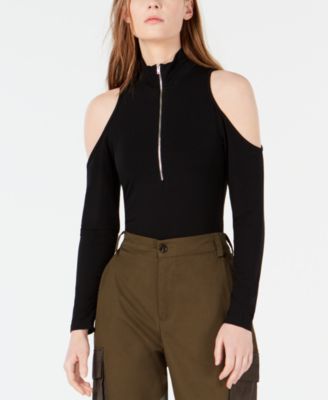 Waisted - Zip-Front Cold-Shoulder Bodysuit