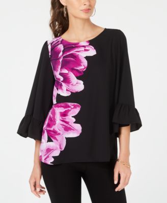 Alfani Petite Bell-Sleeve Floral-Print Top, Created For Macy's - Macy's