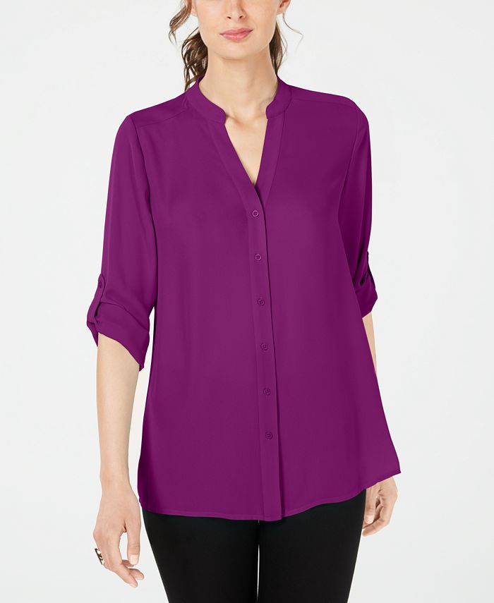 Alfani Split-Neck Button-Front Top, Created for Macy's - Macy's
