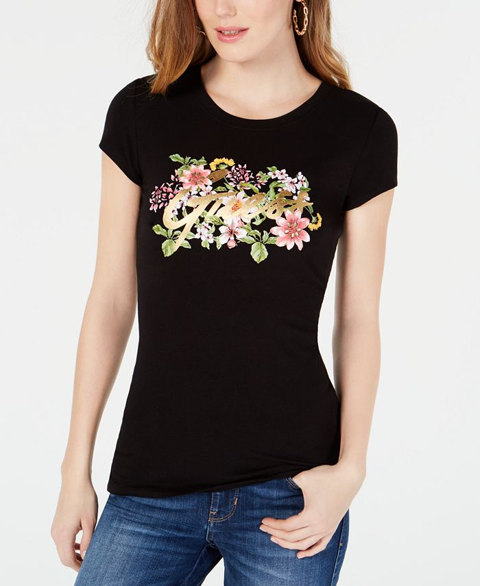 GUESS Flower Garden Logo-Print T-Shirt - Macy's