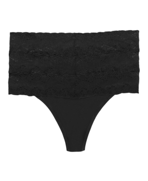 Shop Natori Bliss Perfection Lace-trim Thong 3-pack 750092mp In Black